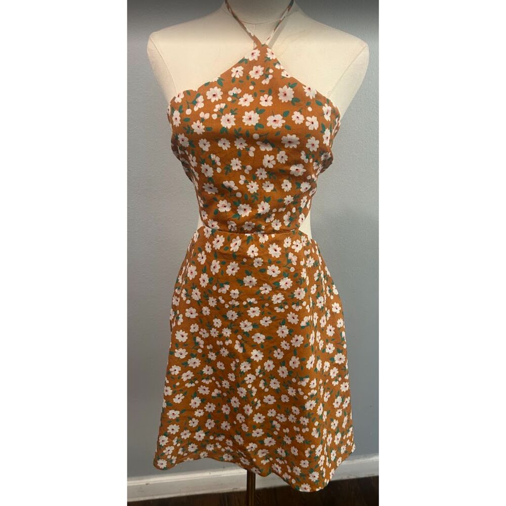 Miss Love floral halter cutout mini dress